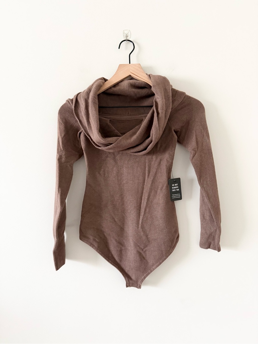 NWT Express Conscious Edit Brown Cowl Neck Bodysuit Sweater Size XS